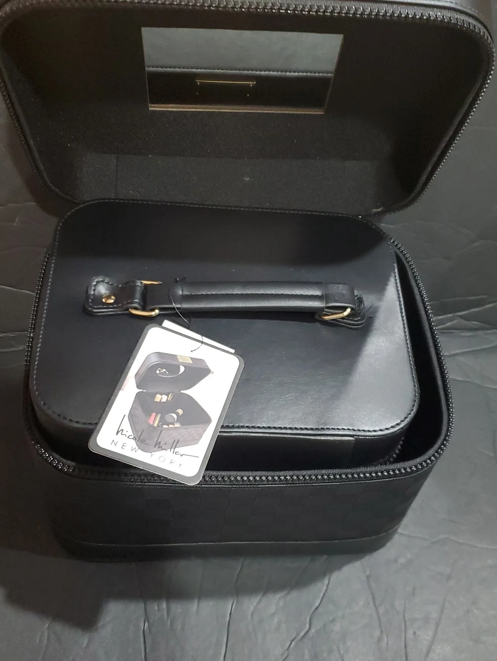 Nicole Miller black damier style large cosmetics beauty hard train case new